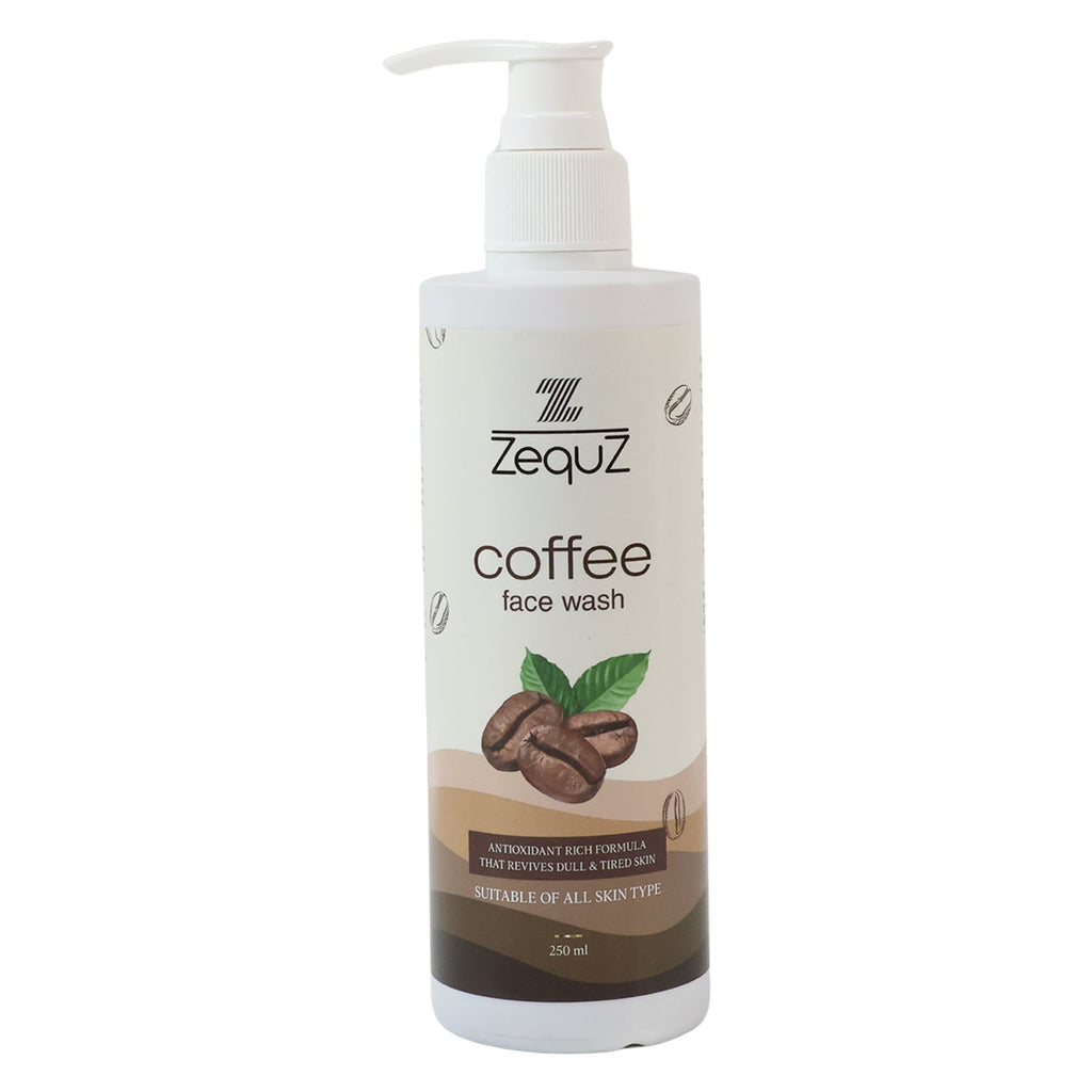 Face cleanser pump bottle of Zequz Coffee Face Wash on white background