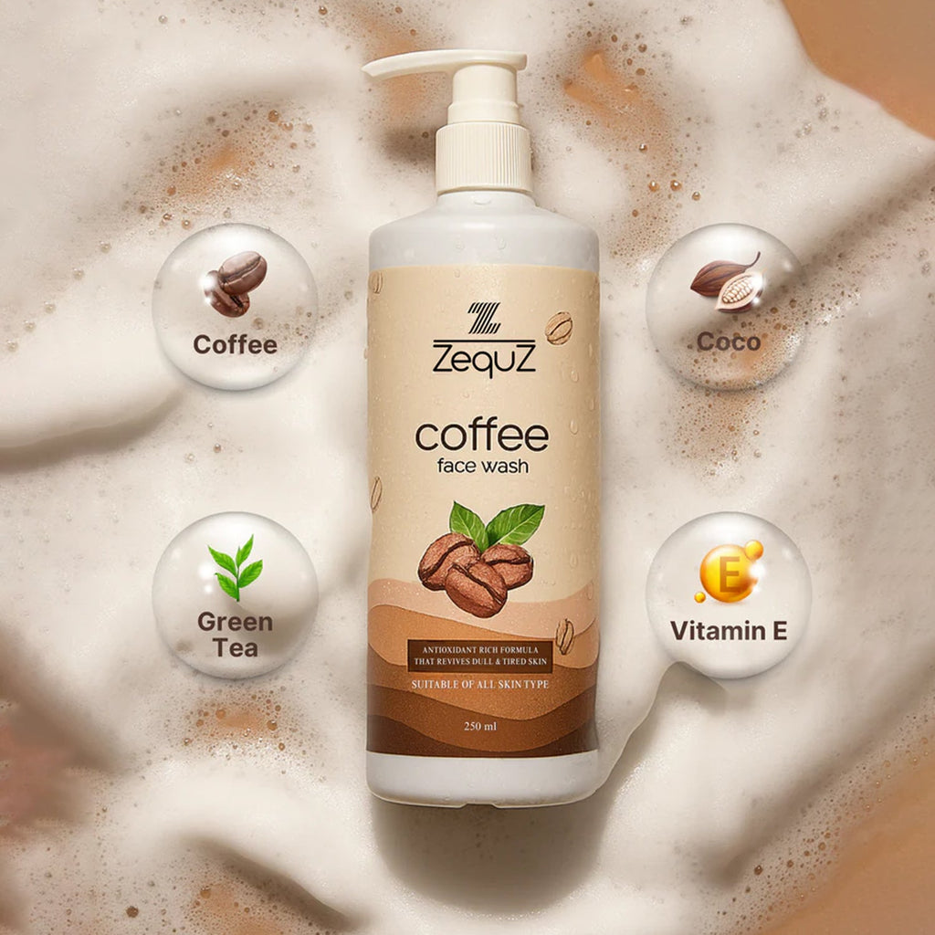 Coffee Face Wash pump bottle packaging with natural coffee aroma