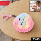 Rainbow fur keychain purse with bunny face