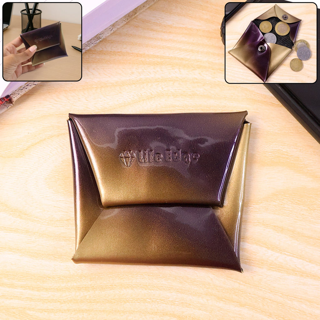 Foldable PU leather coin pouch with snap button closure