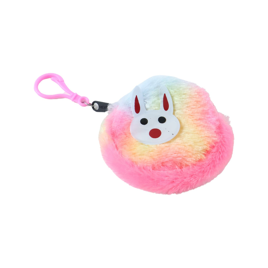 Soft mini purse with bunny face and rainbow fur