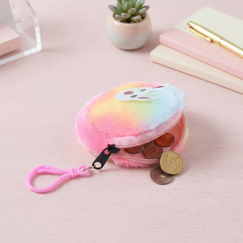 Cute bunny purse key holder in rainbow fur