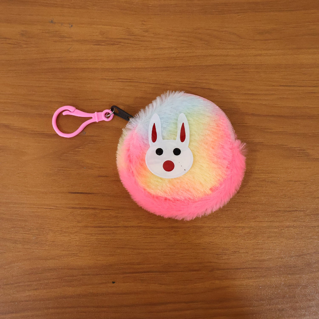 Rainbow fur keychain pouch with bunny design