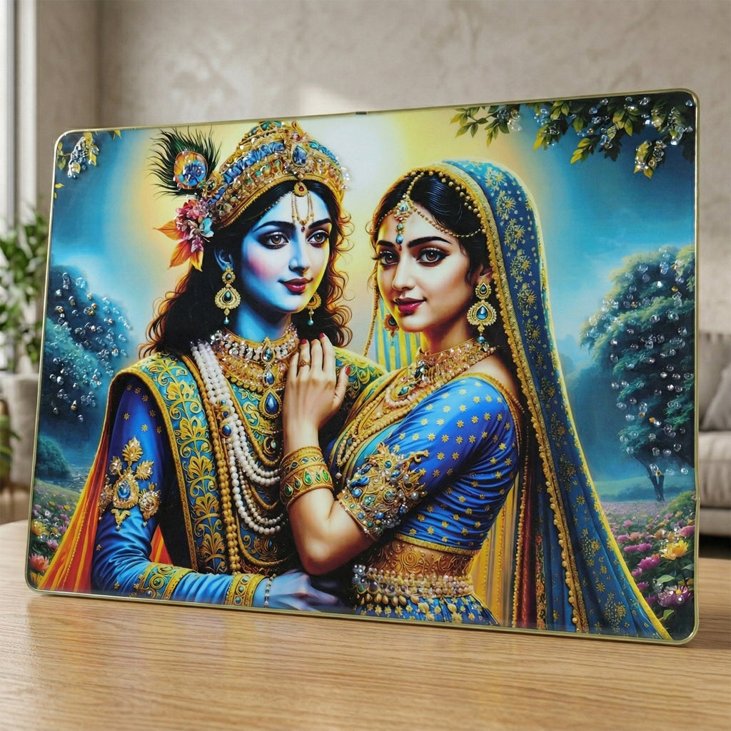 Vibrant Radha Krishna wall frame, perfect for spiritual home decor