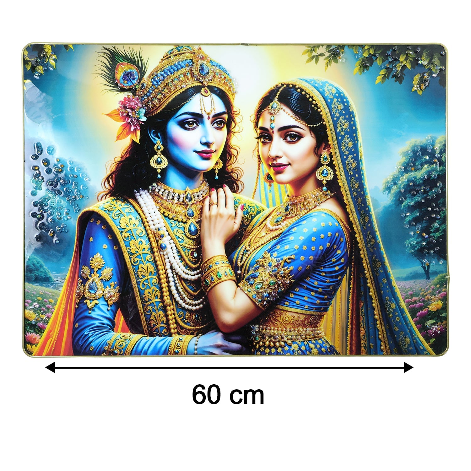 Colorful Radha Krishna wall art with traditional motifs