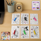 Kuromi-themed kids coloring book set with 6 sheets and 6 bright markers