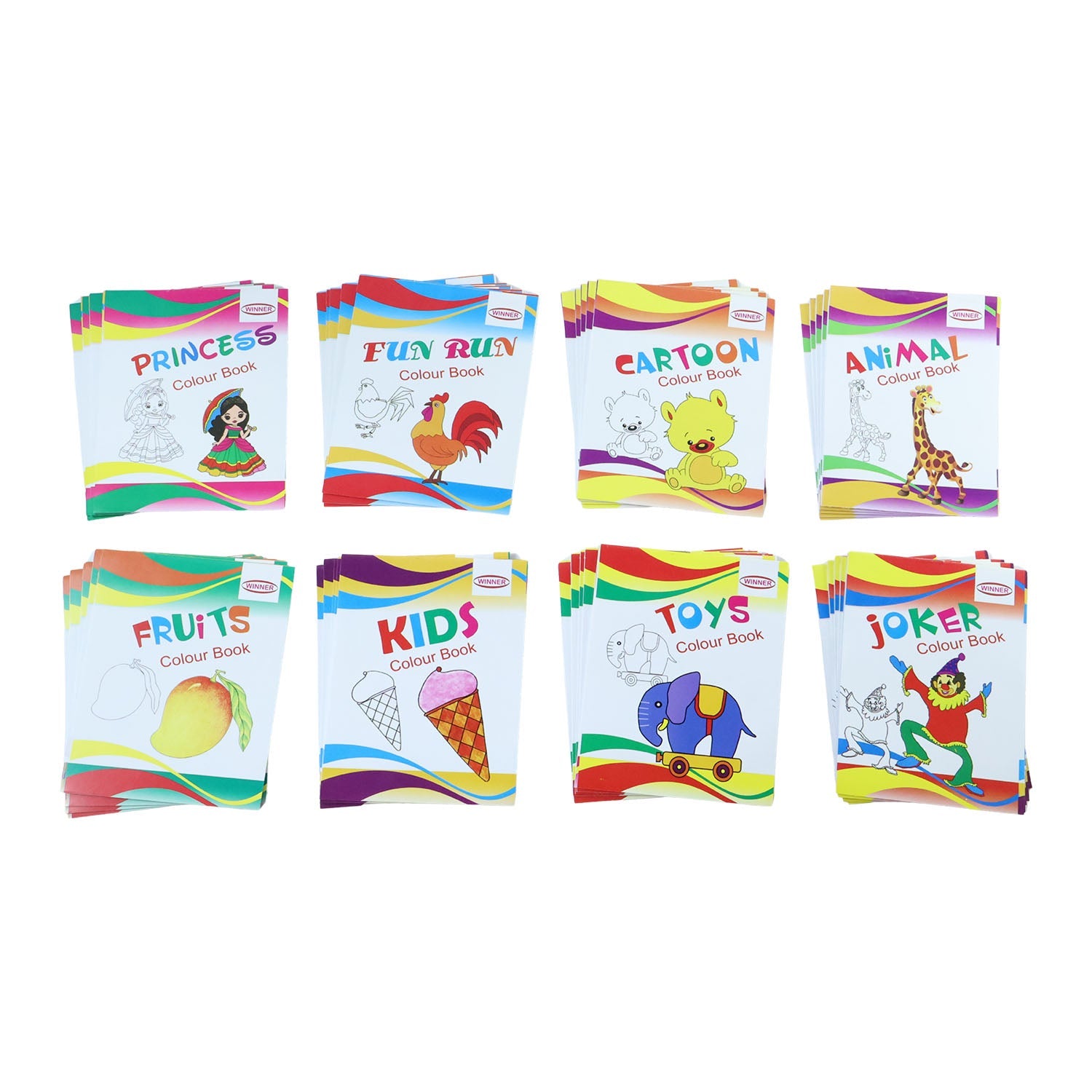 Collection of colourful kids activity and educational colouring books