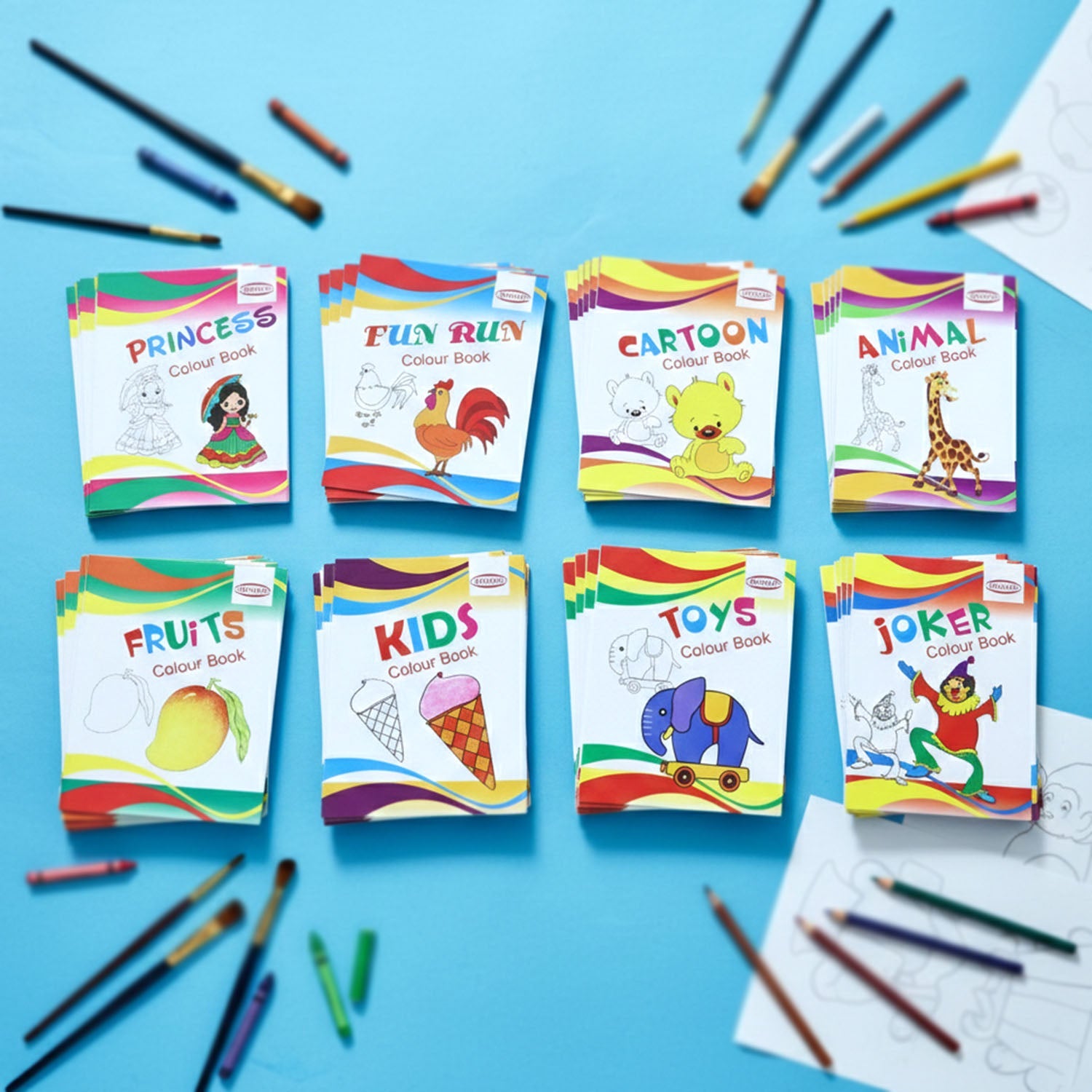 Happy child enjoying creative colouring with educational book