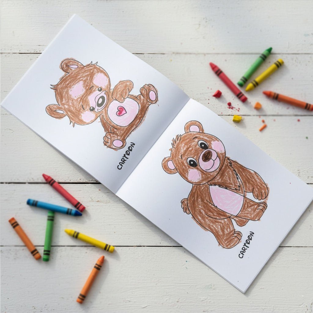 Variety of themed pages inside kids colouring books set