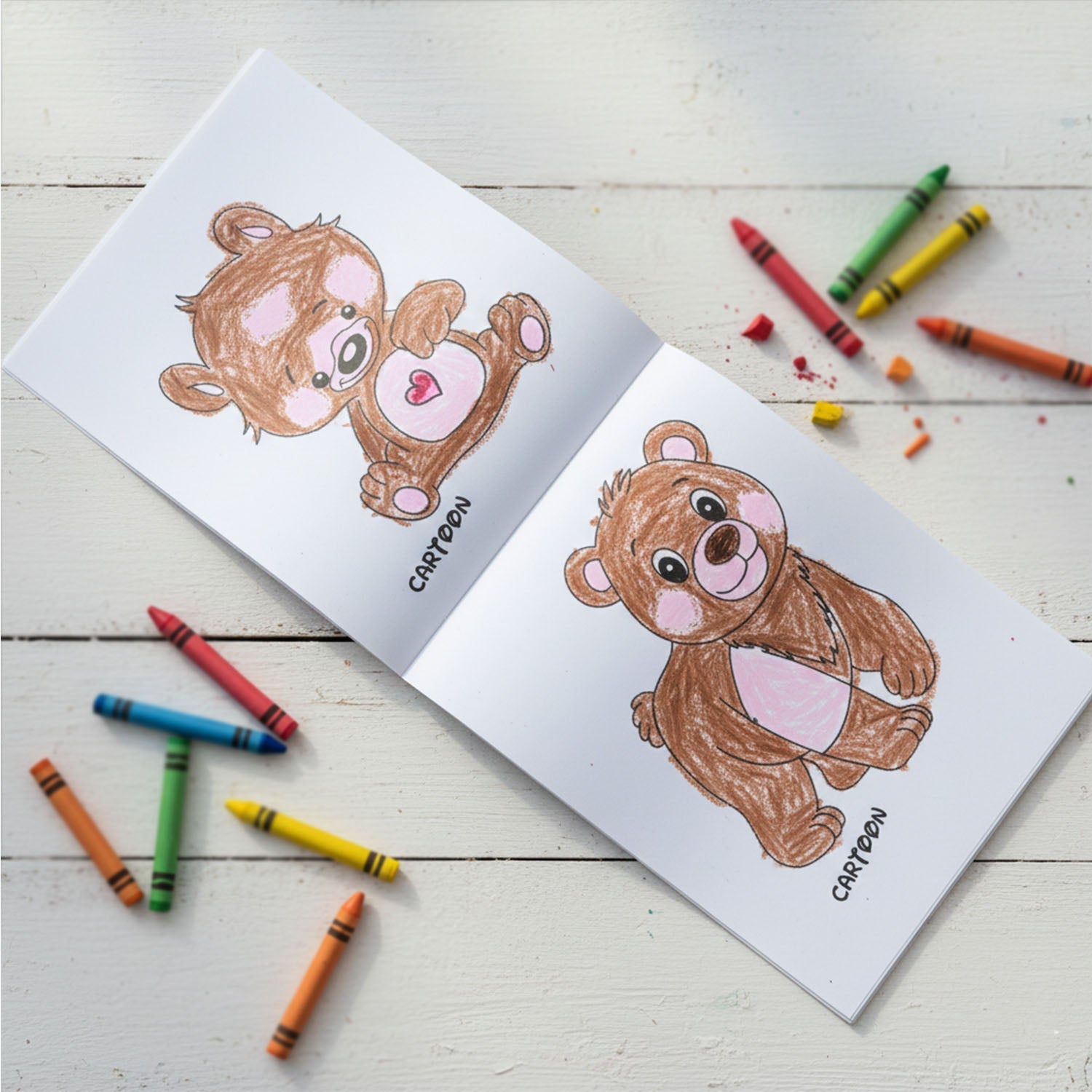 Variety of themed pages inside kids colouring books set