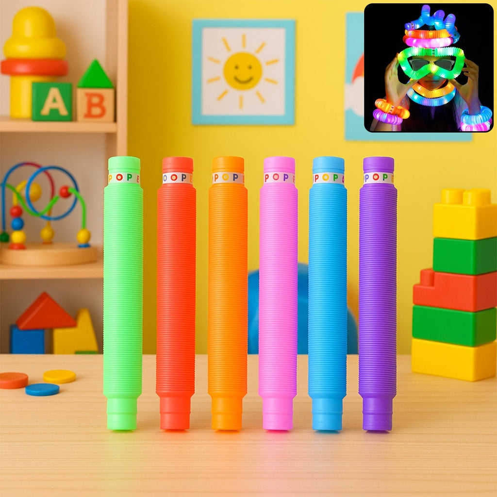 Colorful stretchable LED Glow Pop Tube sensory toy illuminated