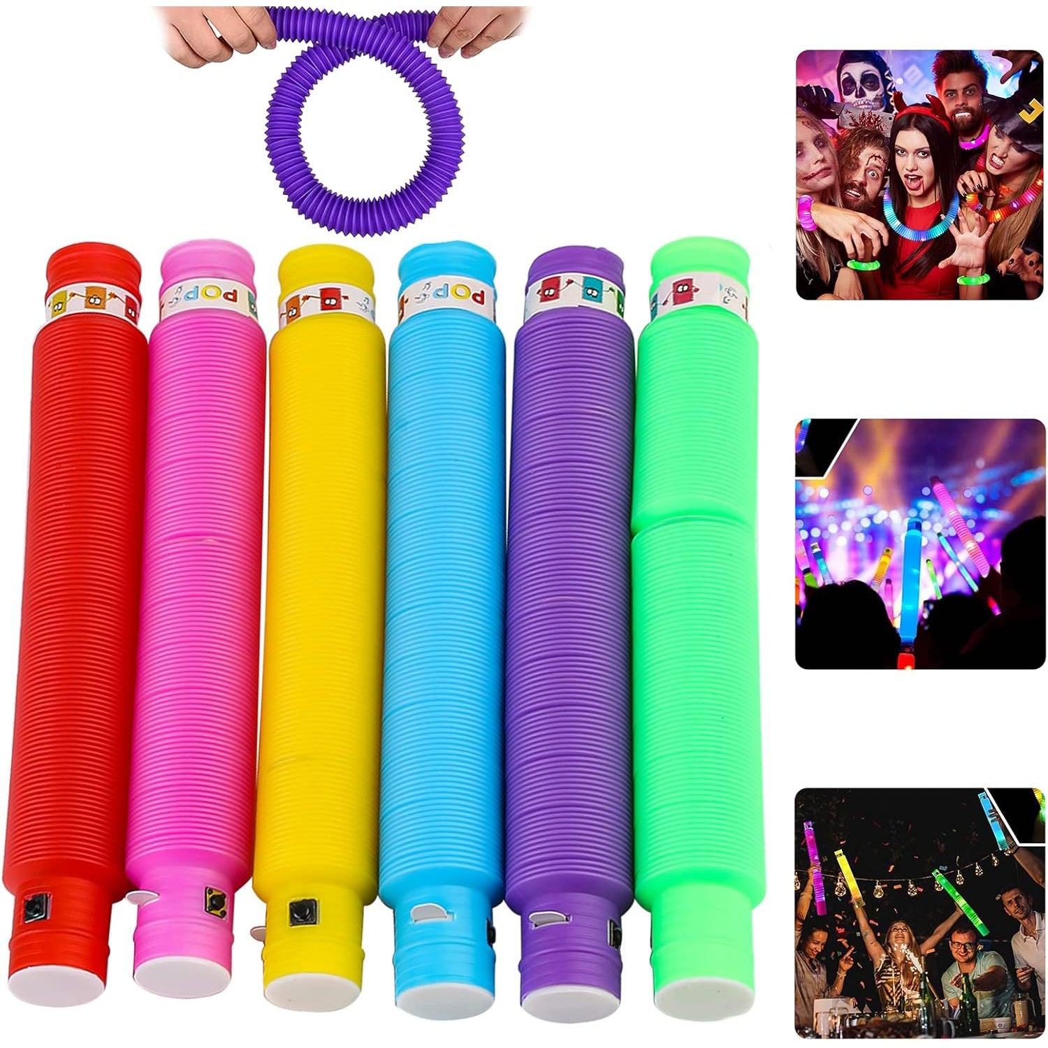 Mix of vibrant colors in LED Glow Pop Tube sensory toy