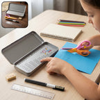 Kids metal pencil box set with stationery storage kit for school