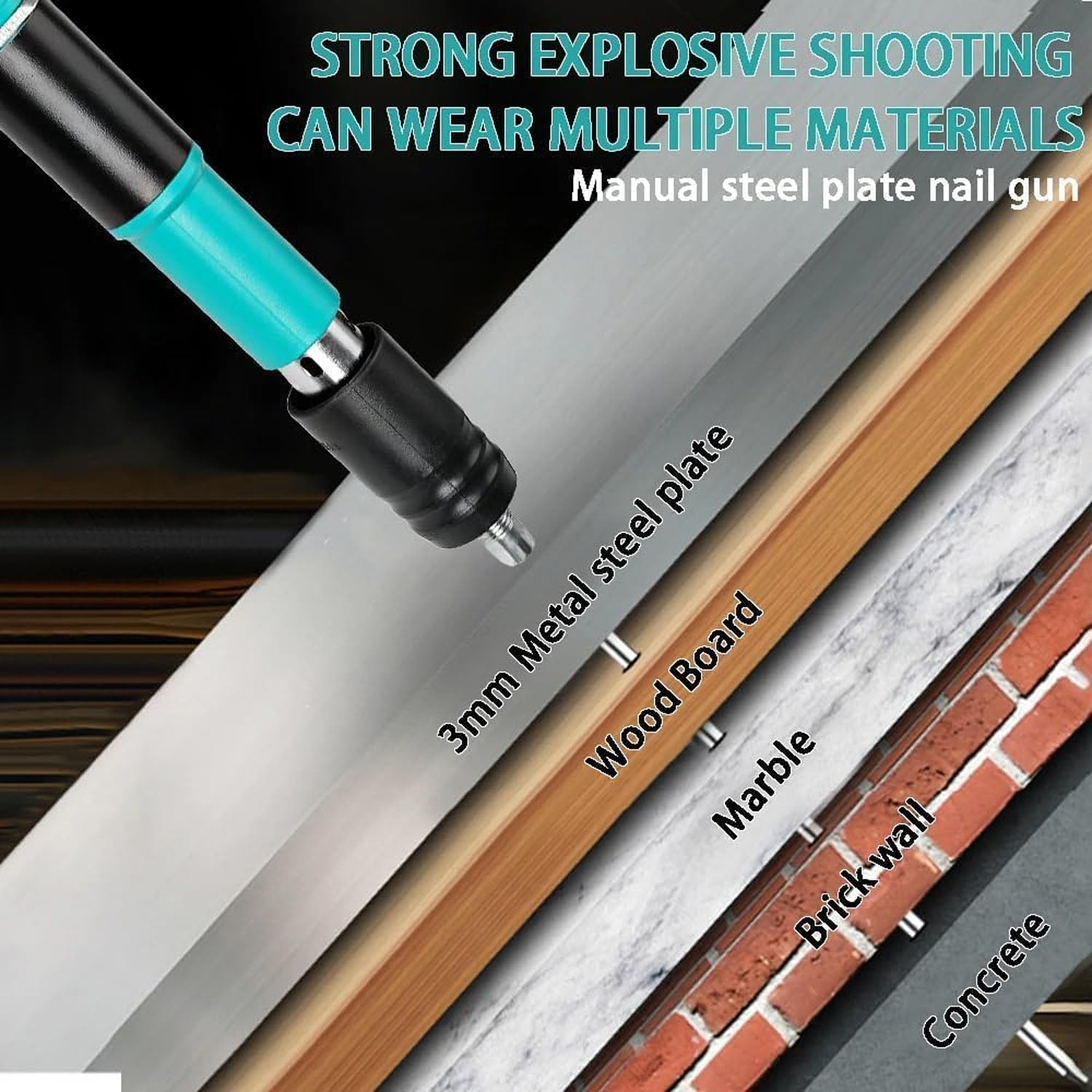 Steel nail gun tool used for wall mounting on wooden surfaces