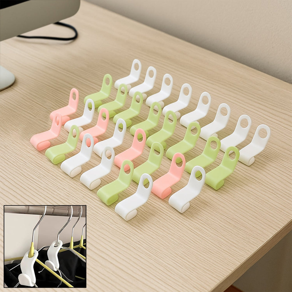 Set of 30 multi-color hanger connector hooks for closet space saving