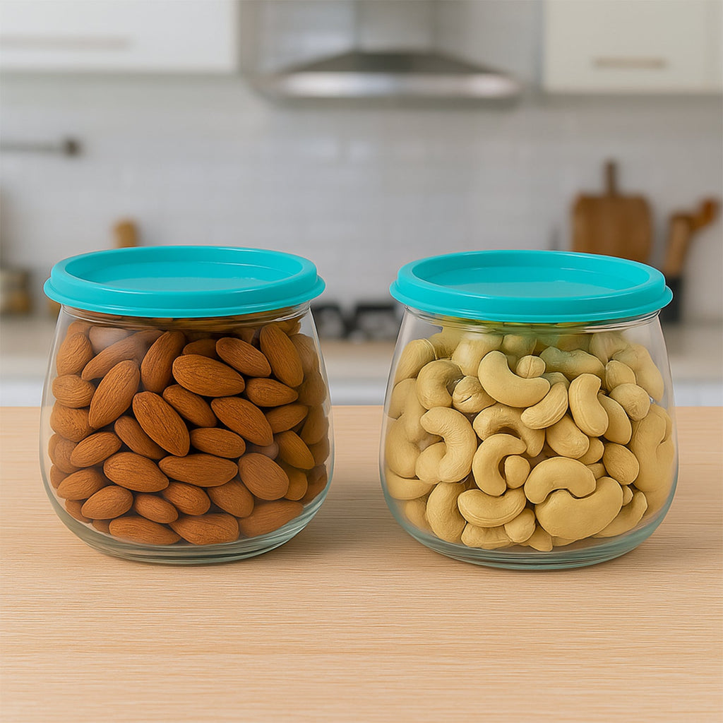Set of two round transparent storage containers with secure snap-fit lids