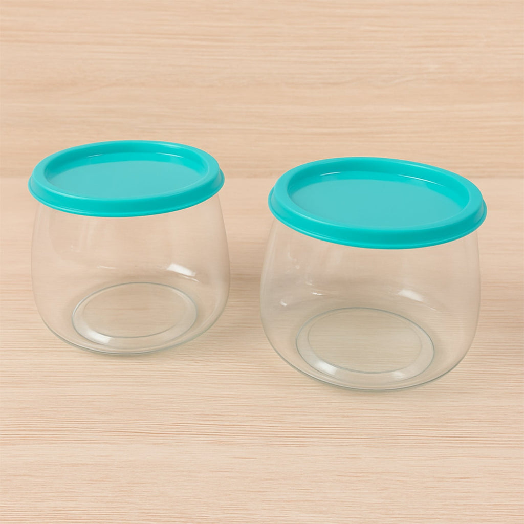 Two BPA-free airtight storage containers with transparent plastic bodies and leakproof lids