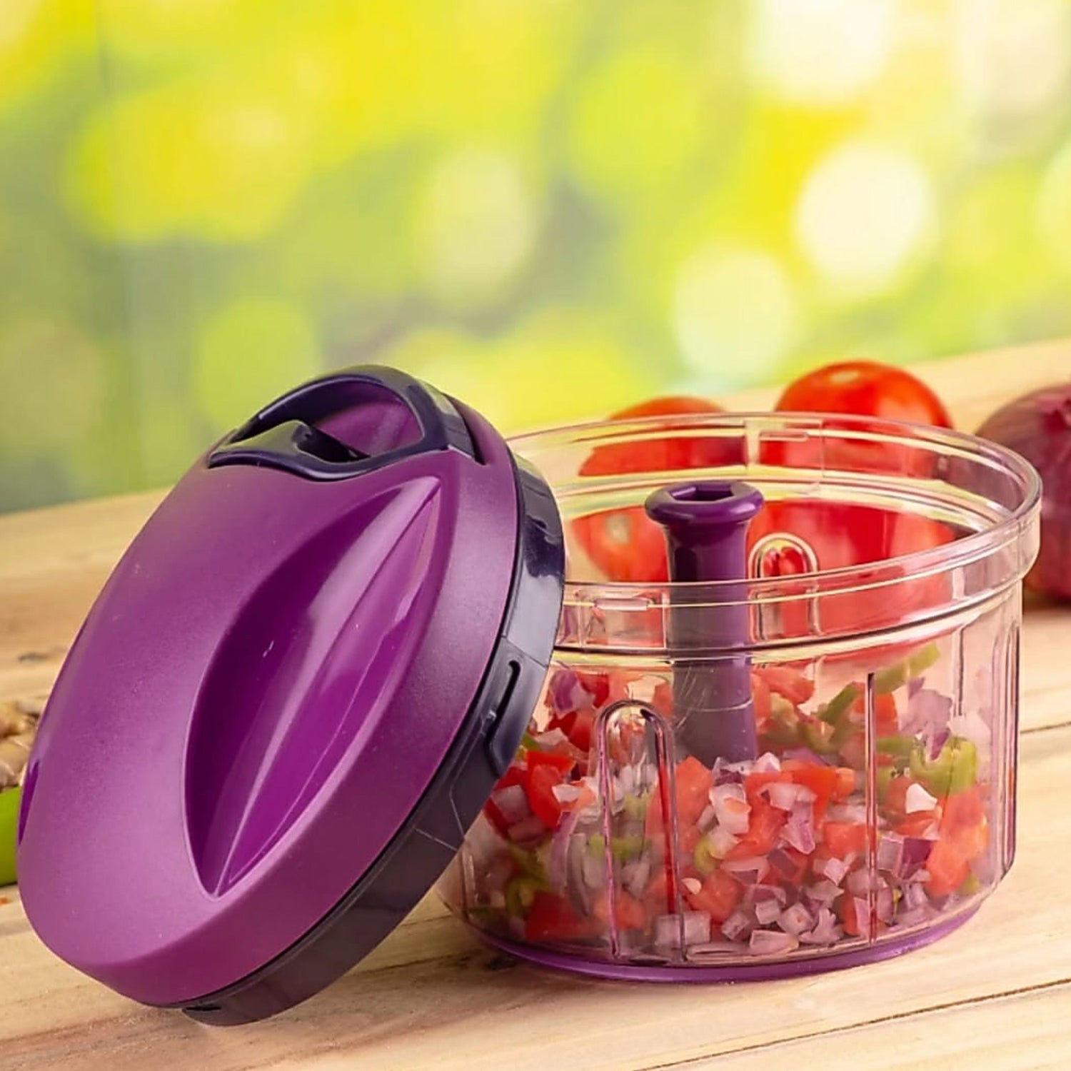 Manual food chopper with stainless steel blades for vegetables