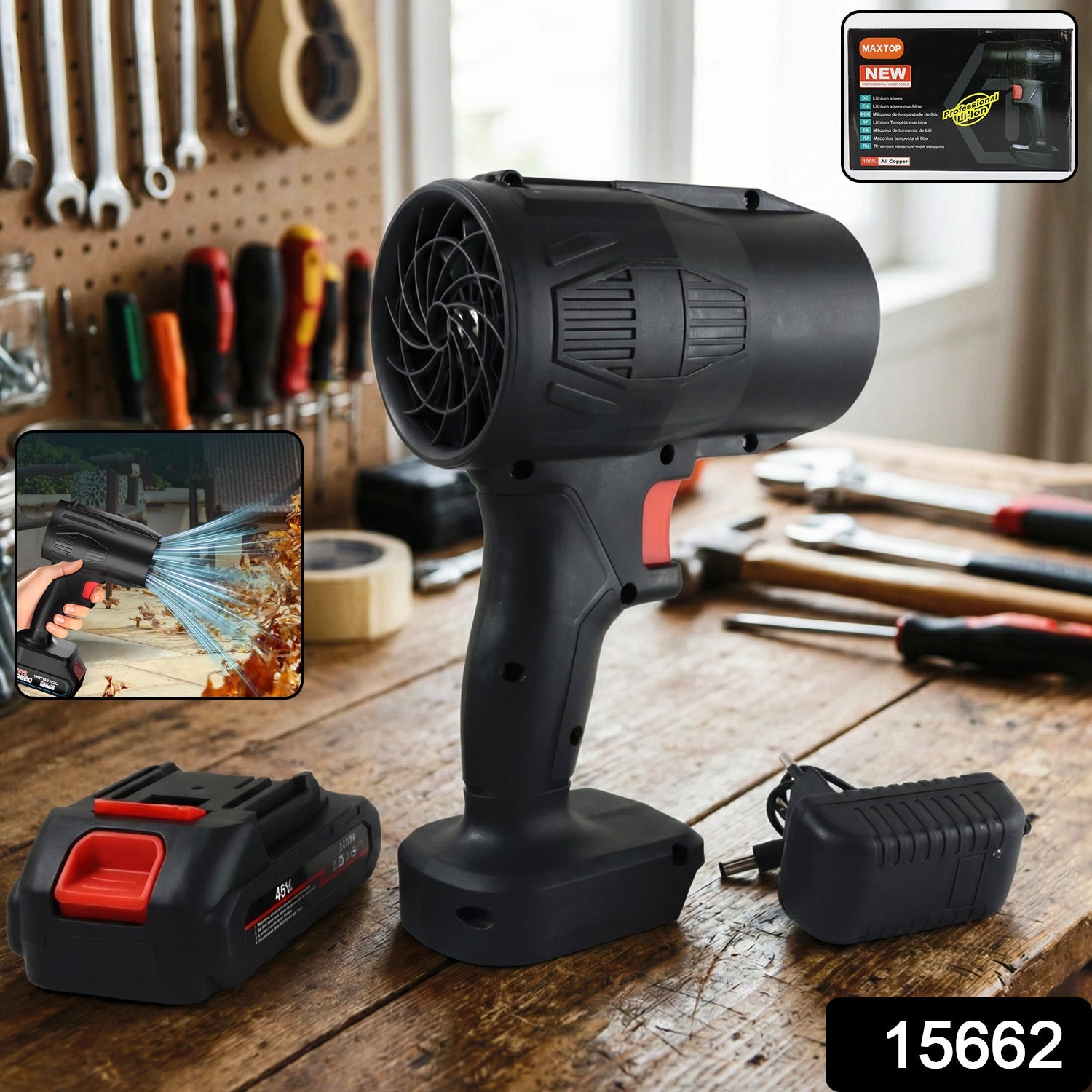 Compact cordless leaf blower fan designed for garden and home cleaning