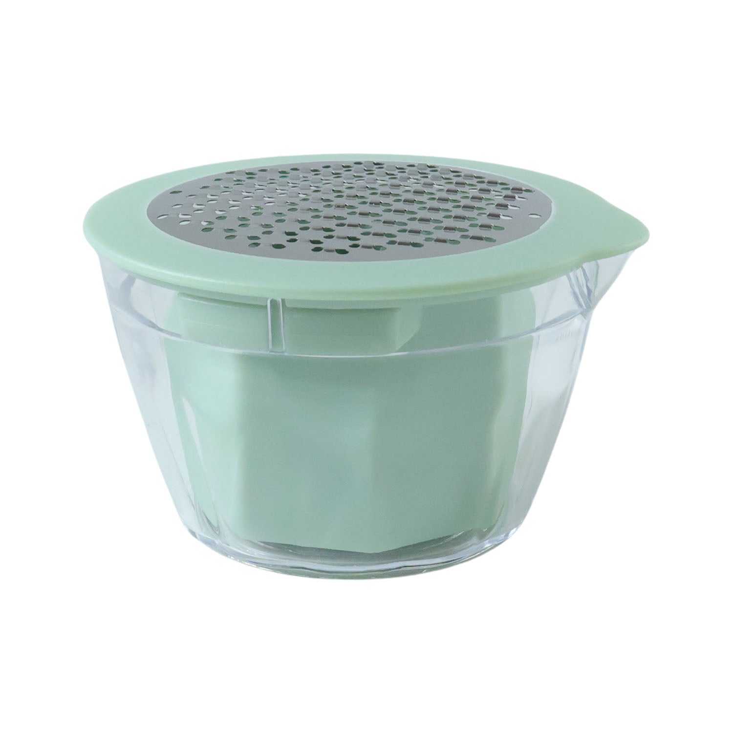 Ergonomic manual vegetable grater with clear integrated collection bowl