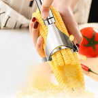Close-up of serrated blade on stainless steel fruit and vegetable peeler