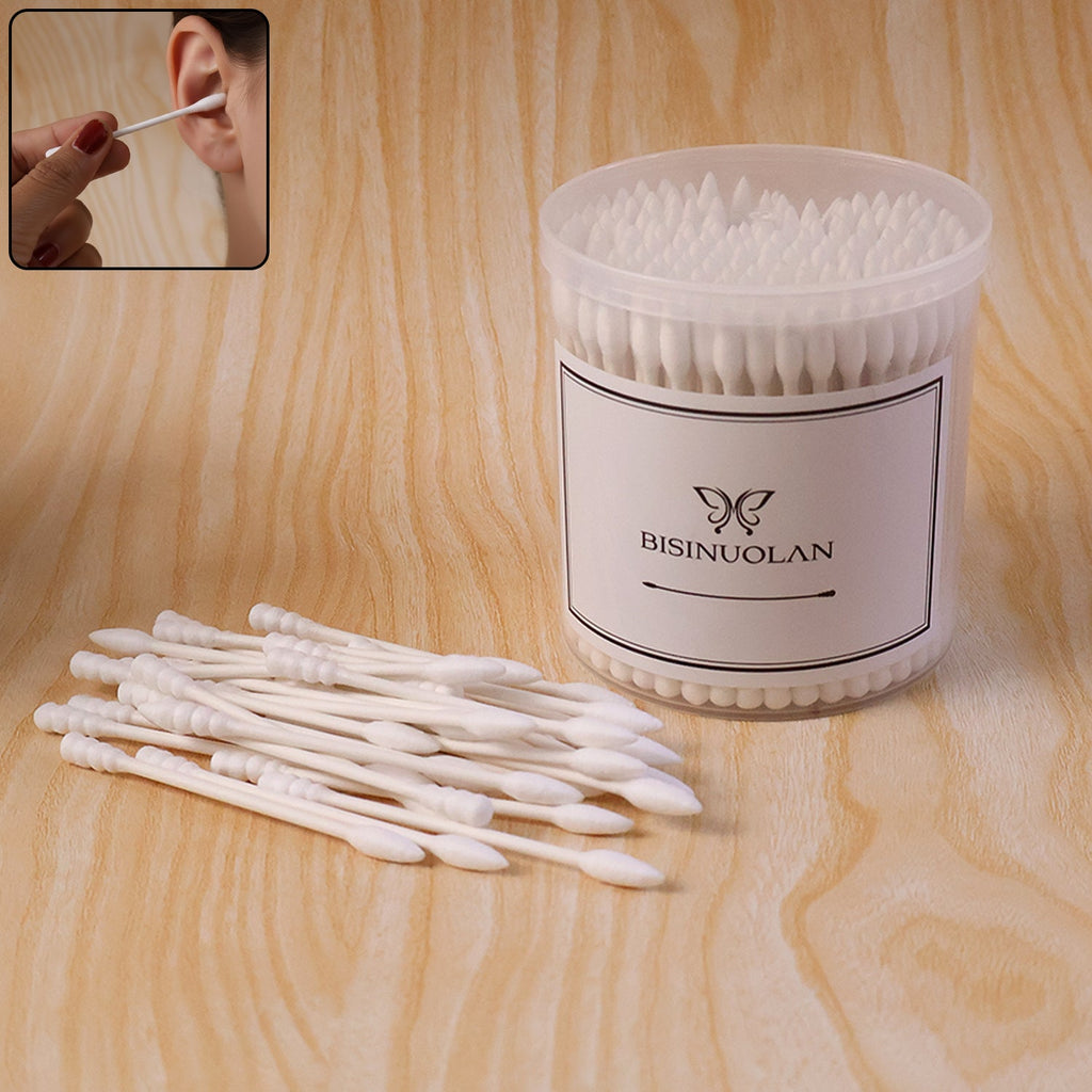 Cotton ear buds neatly stored in a hygienic jar for personal care