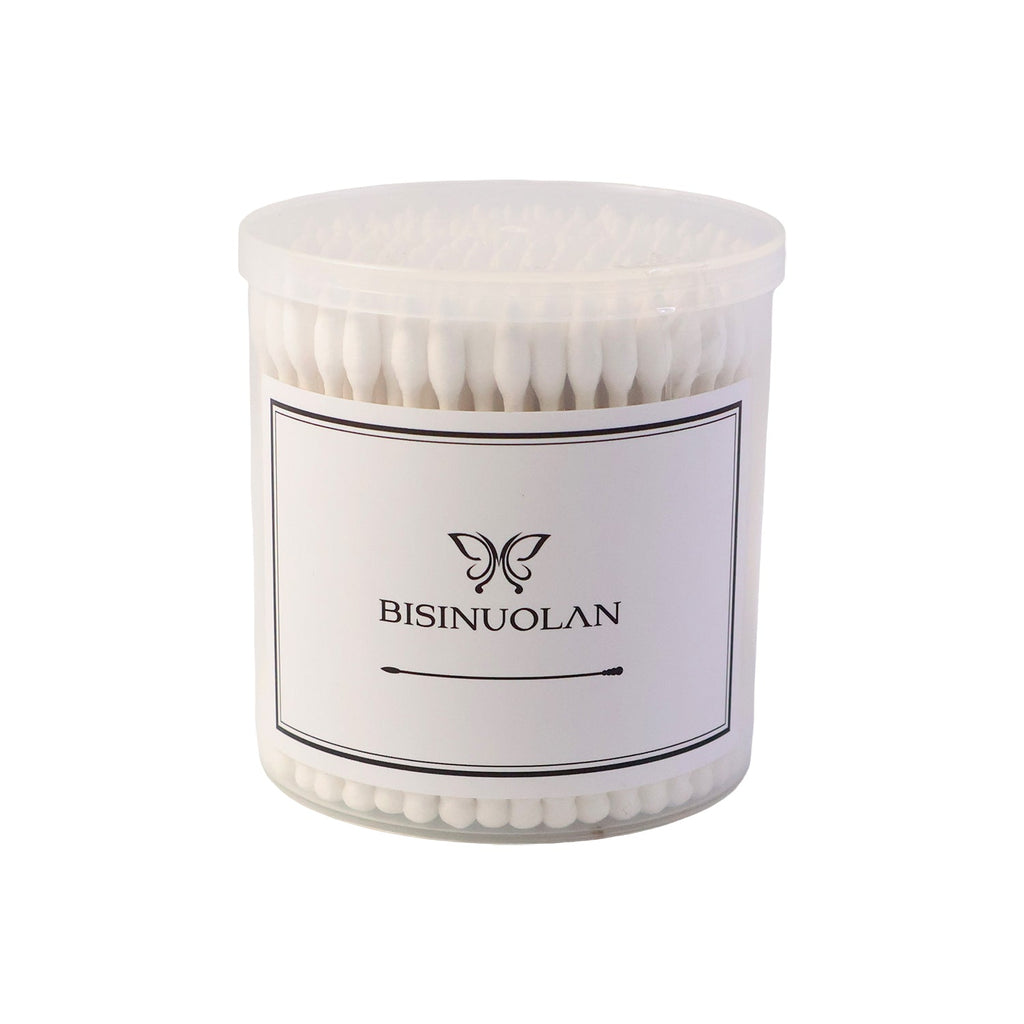 Close-up view of cotton buds showing soft cotton tips for gentle cleaning