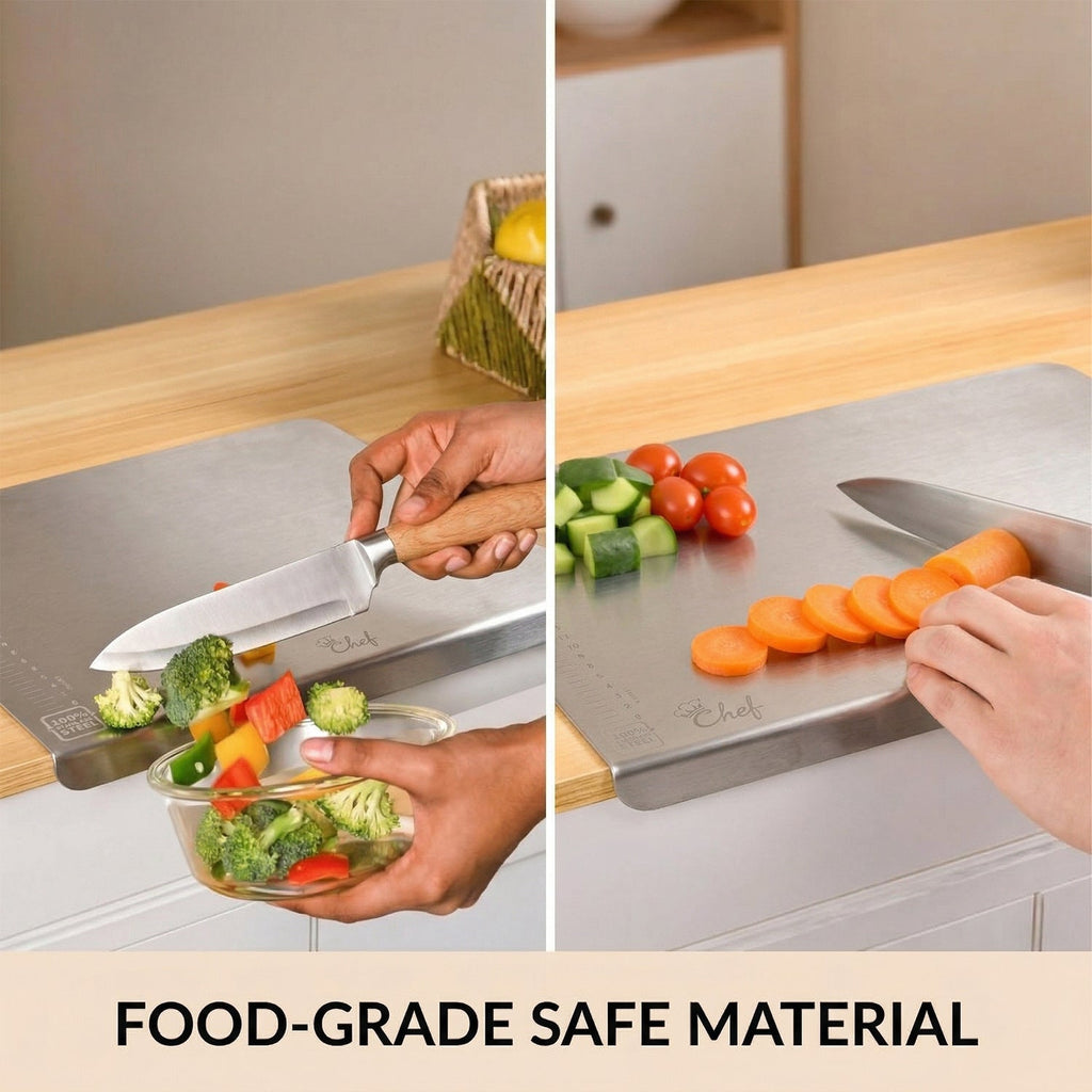 1mm thick stainless steel chopping board for versatile kitchen tasks