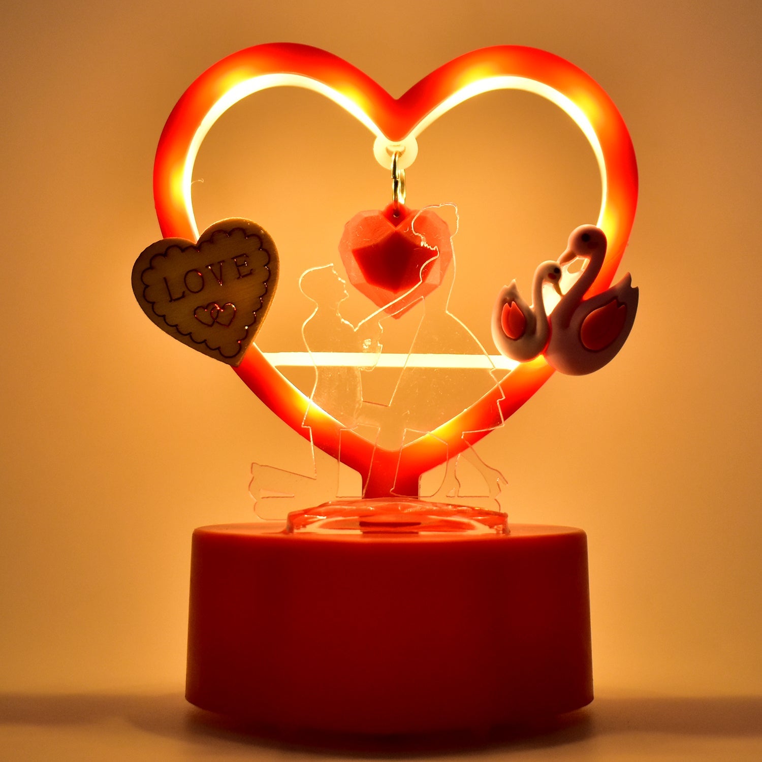 Detail view of heart decorative showpiece showing design and LED feature