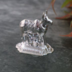 Auspicious Kamdhenu cow and Tulsi plant silver-plated pooja accessories set