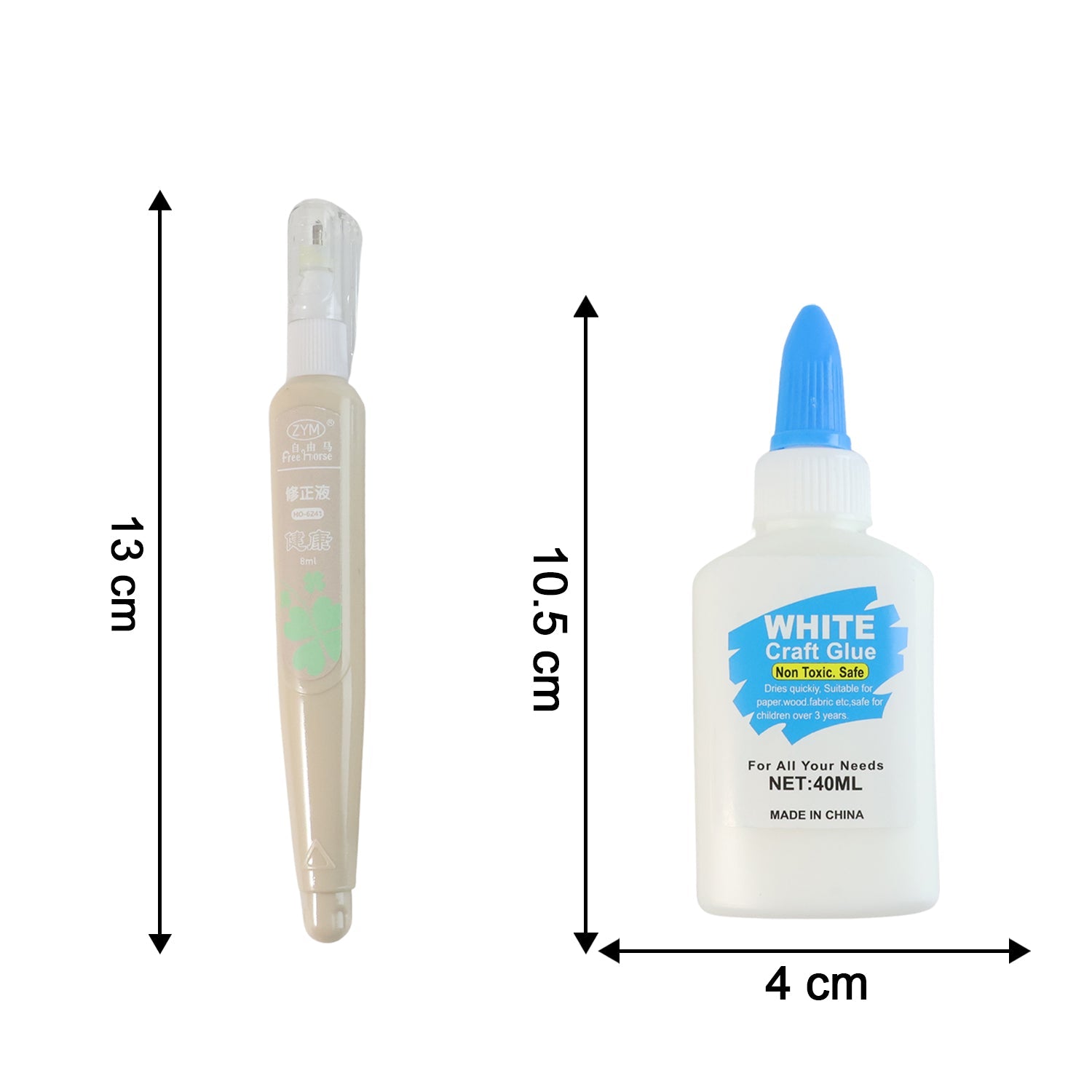 School craft supply set featuring multipurpose glue and correction pen