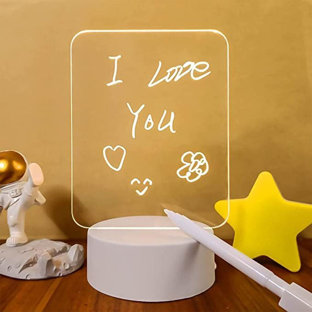 LED acrylic board night lamp illuminating a clear writing surface with marker
