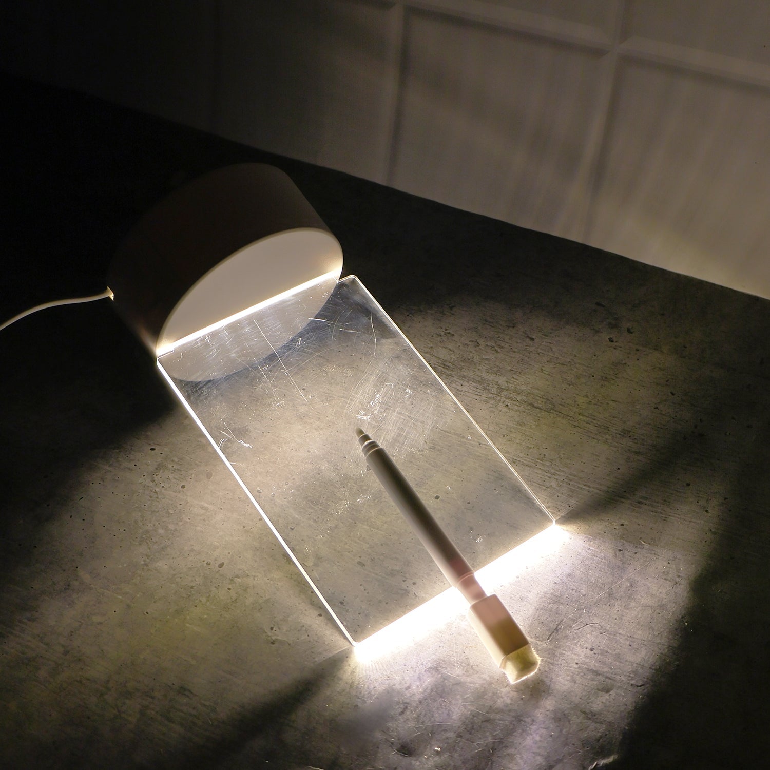 Decorative night lamp with LED illuminated acrylic board showing a message