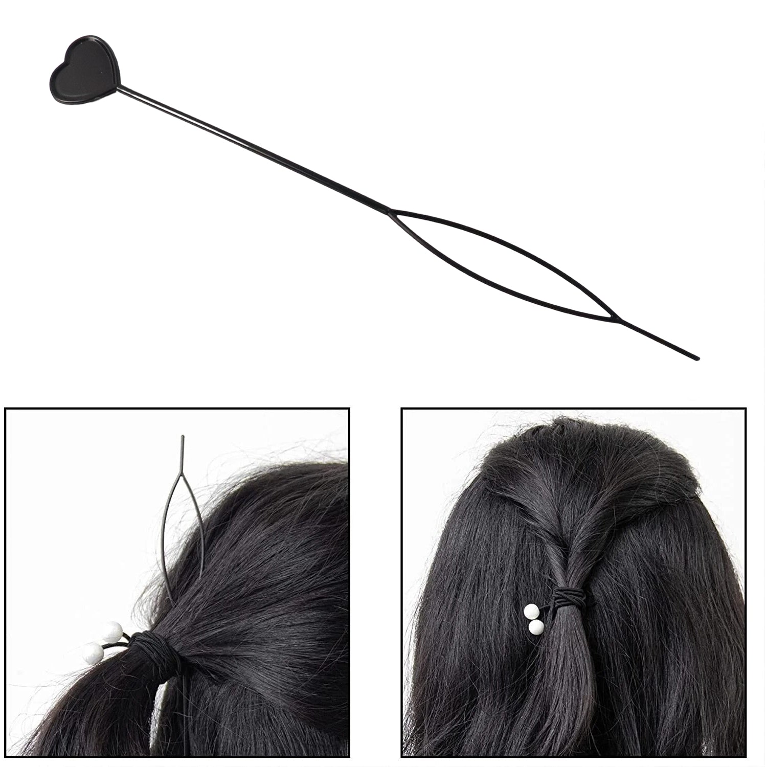 Hair clip set featuring stylish black heart-shaped pins