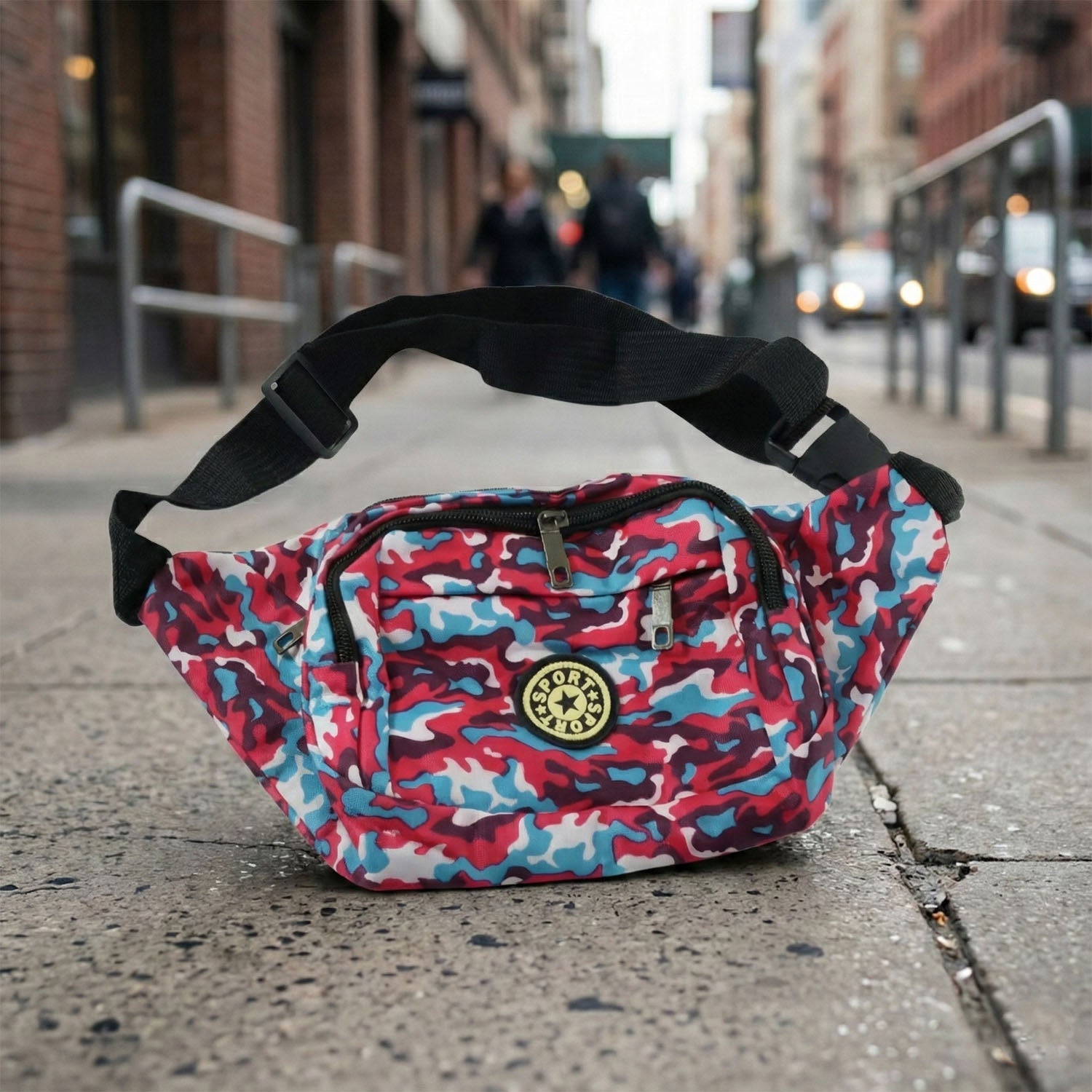Travel-friendly waist bag featuring multiple secure zipper compartments