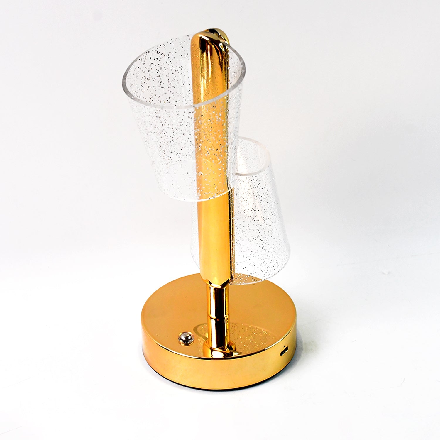 Stylish crystal table lamp featuring warm LED glow and golden metal base