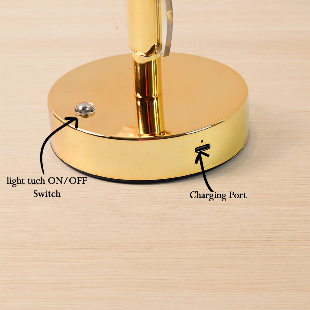 USB rechargeable crystal table lamp featuring luxury golden leaf pattern