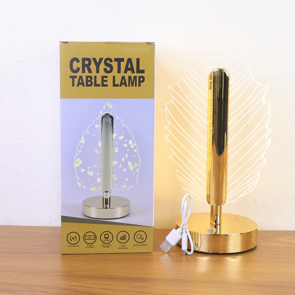 Crystal table lamp with leaf pattern and easy USB charging feature