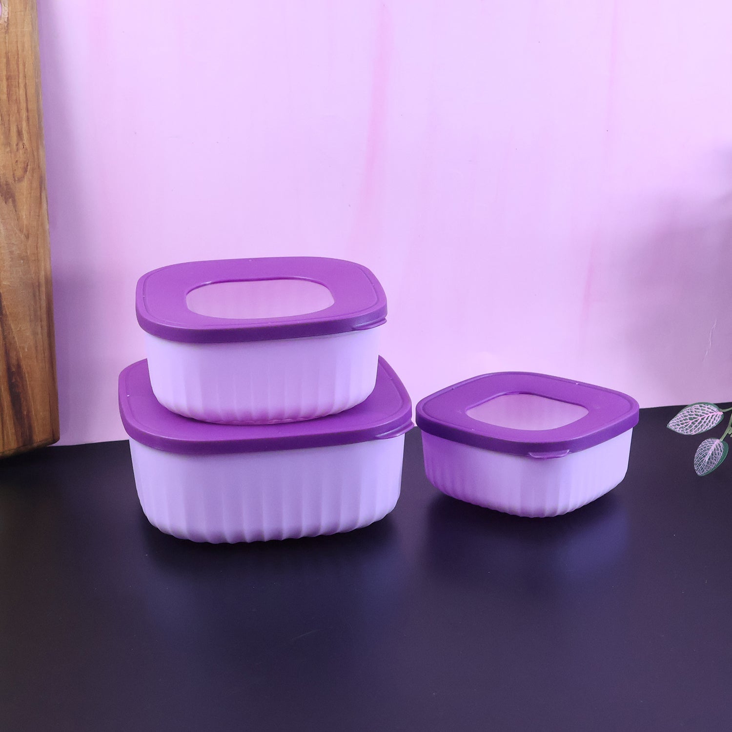 Close up of sealed kitchen food containers with durable lids