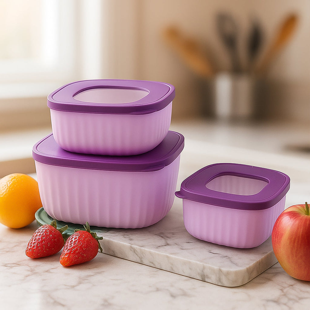 Individual square food storage container showing clear lid and smooth interior