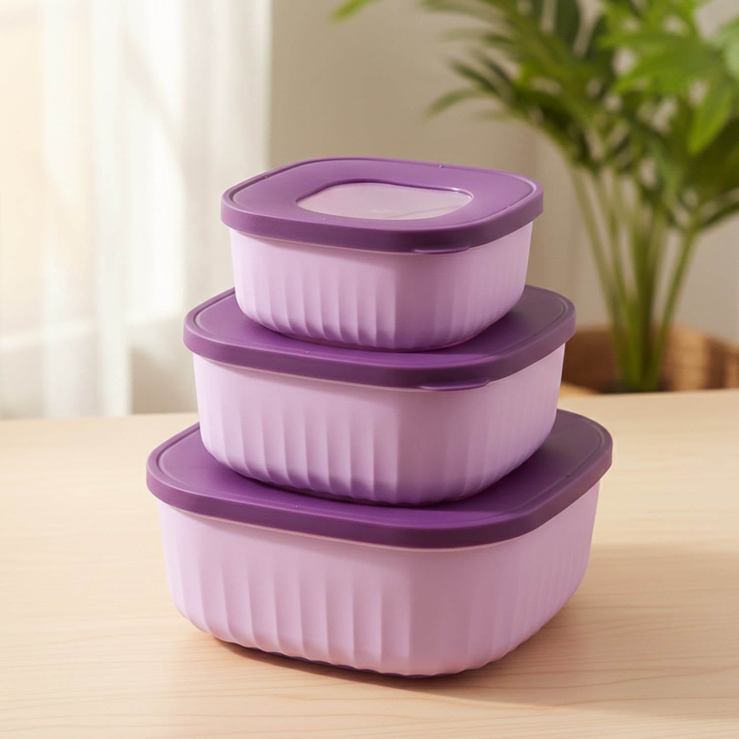 Set of kitchen food storage containers with matching stackable lids