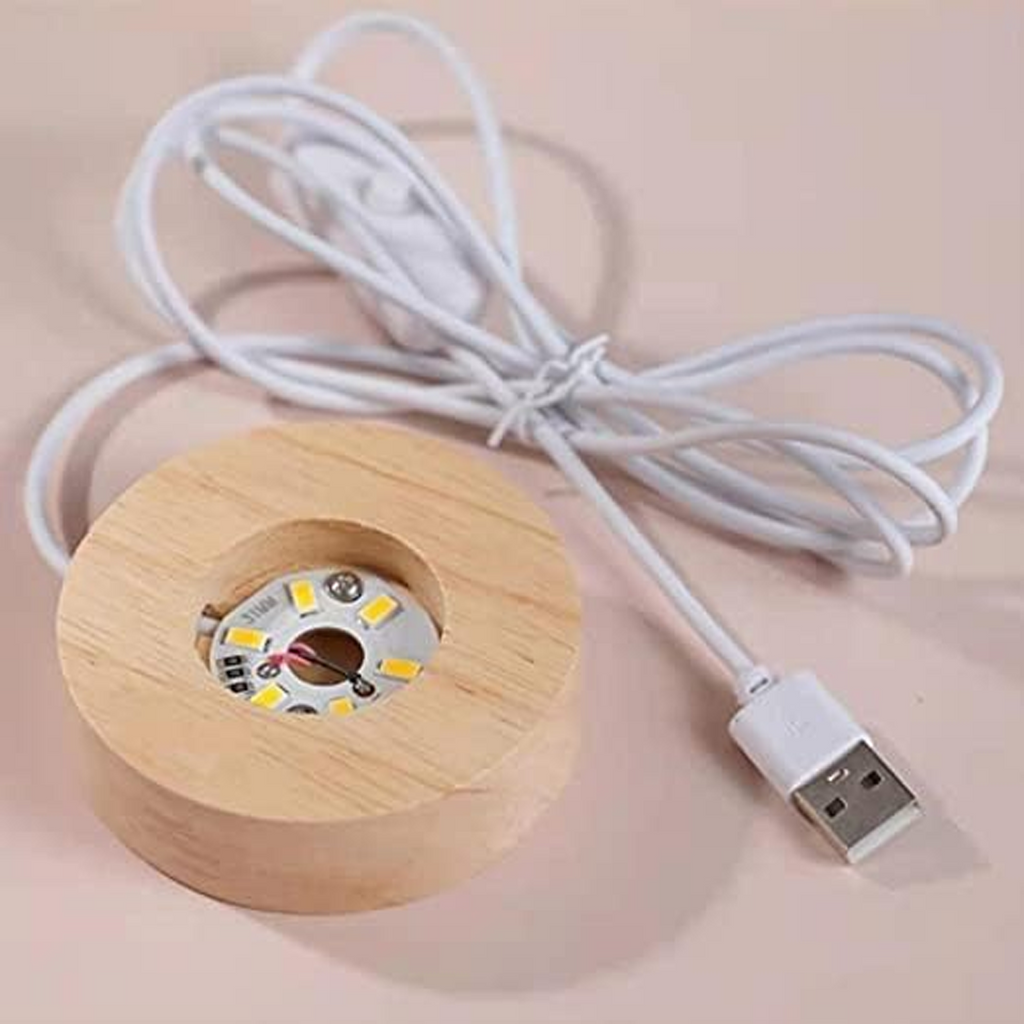 Side view of 3D crystal ball LED night lamp with USB connection