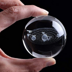 Wooden base night lamp with 3D crystal ball illumination in warm light