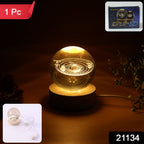 Decorative LED night light with intricate 3D crystal planetary engraving