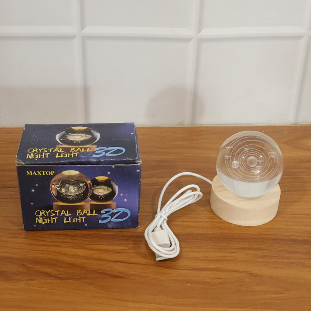 Live display of 3D crystal ball ambient night light enhancing home decor