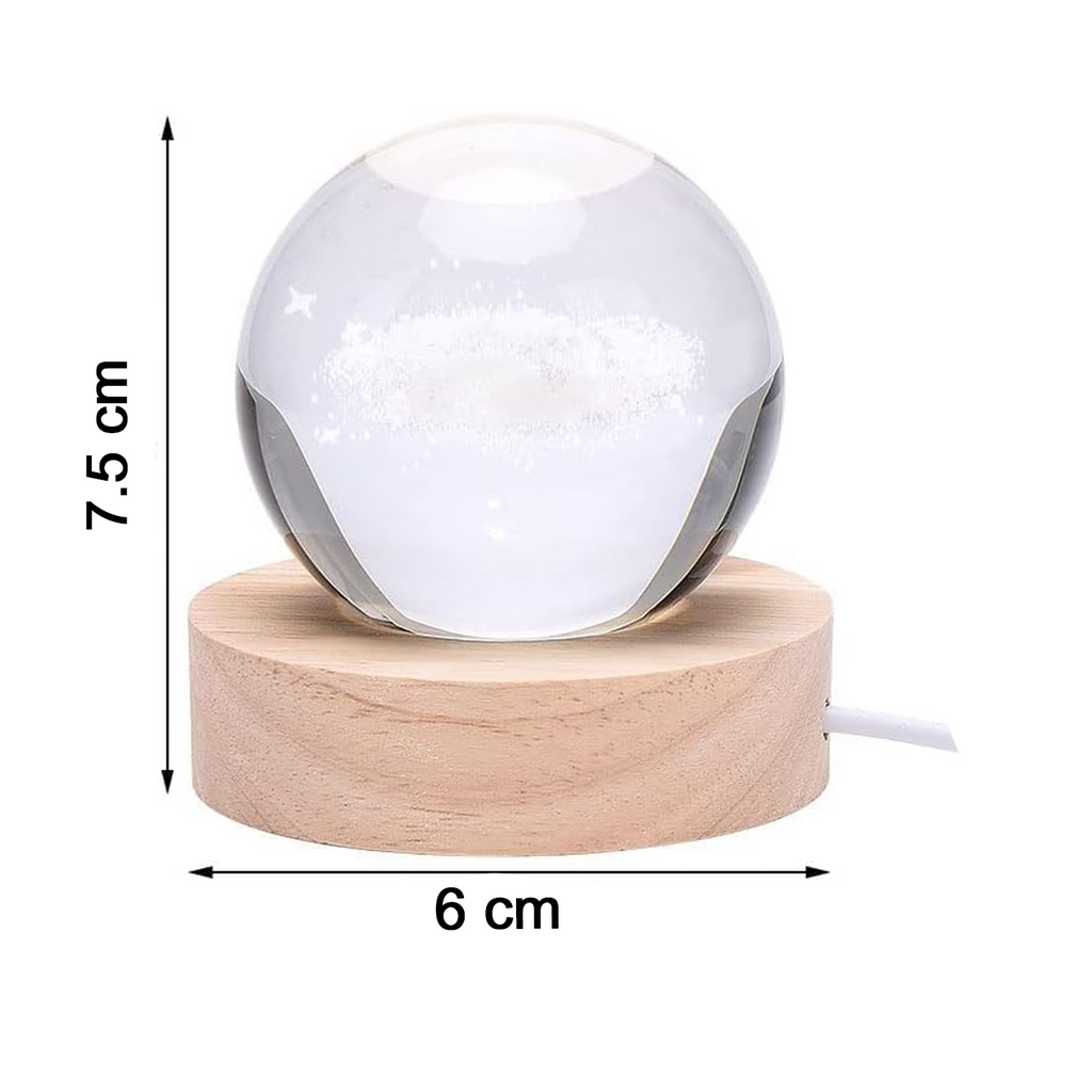 Size reference image for 3D crystal ball night lamp showing dimensions