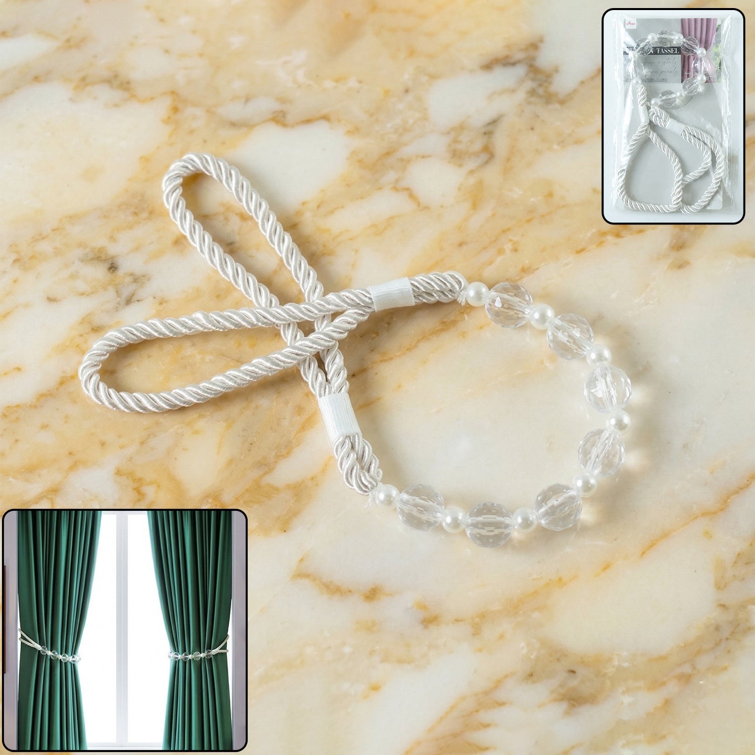 Elegant pearl beaded curtain tieback rope for stylish home decor