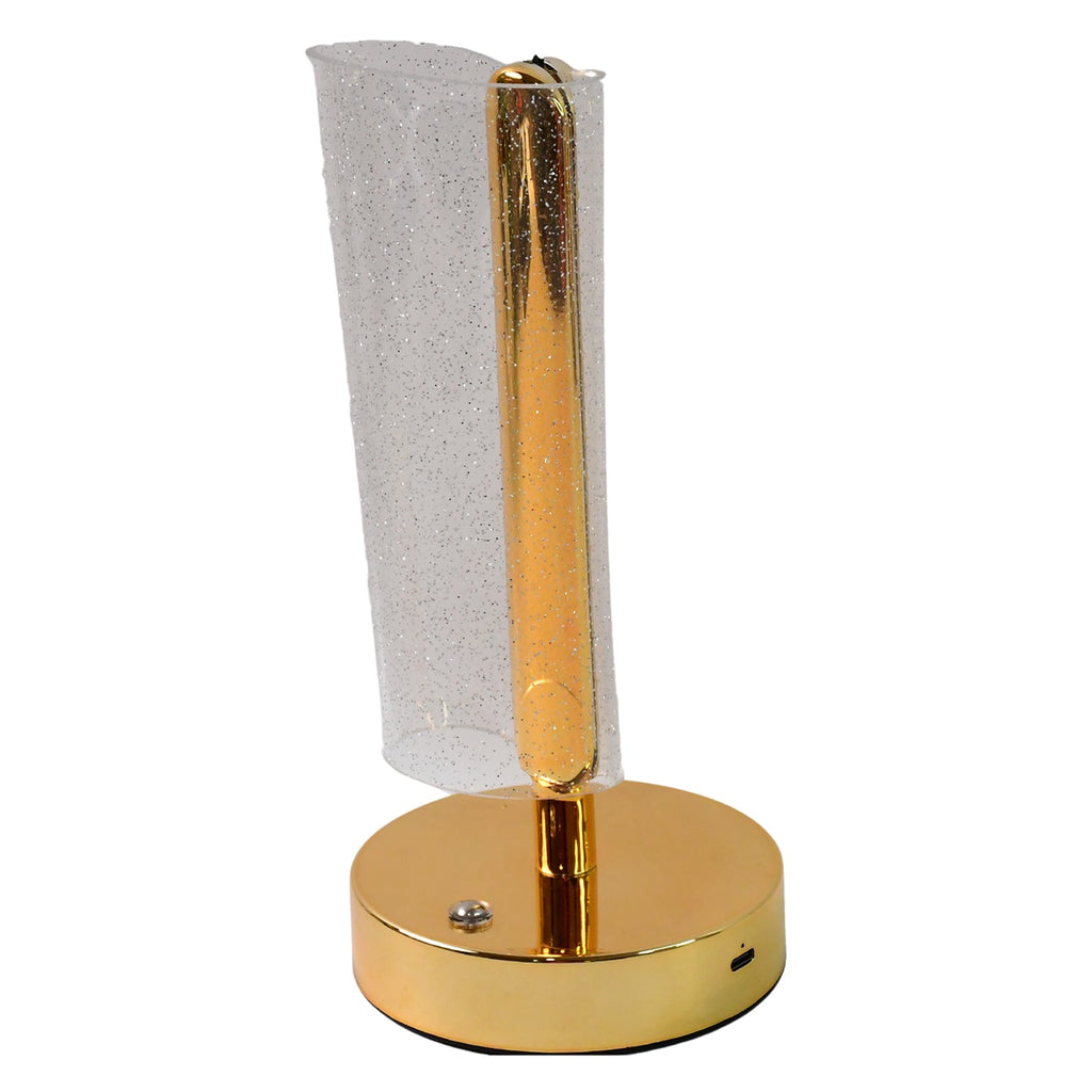 Elegant golden base crystal table lamp creating ambient lighting