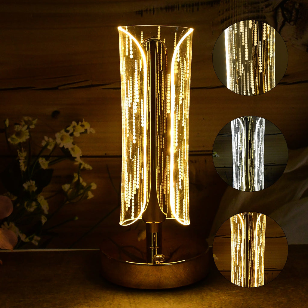 Sleek cylinder crystal table lamp on metallic base providing ambient lighting