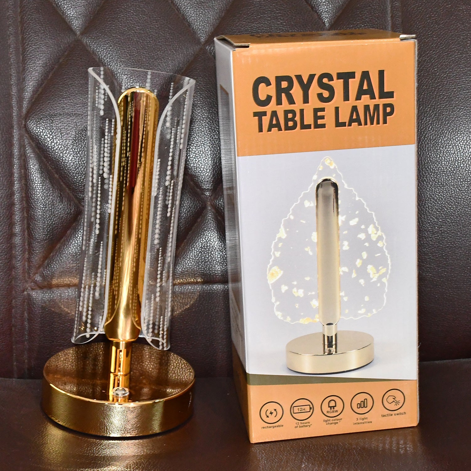 Stylish crystal table lamp tall cylinder shape suitable for home and office décor